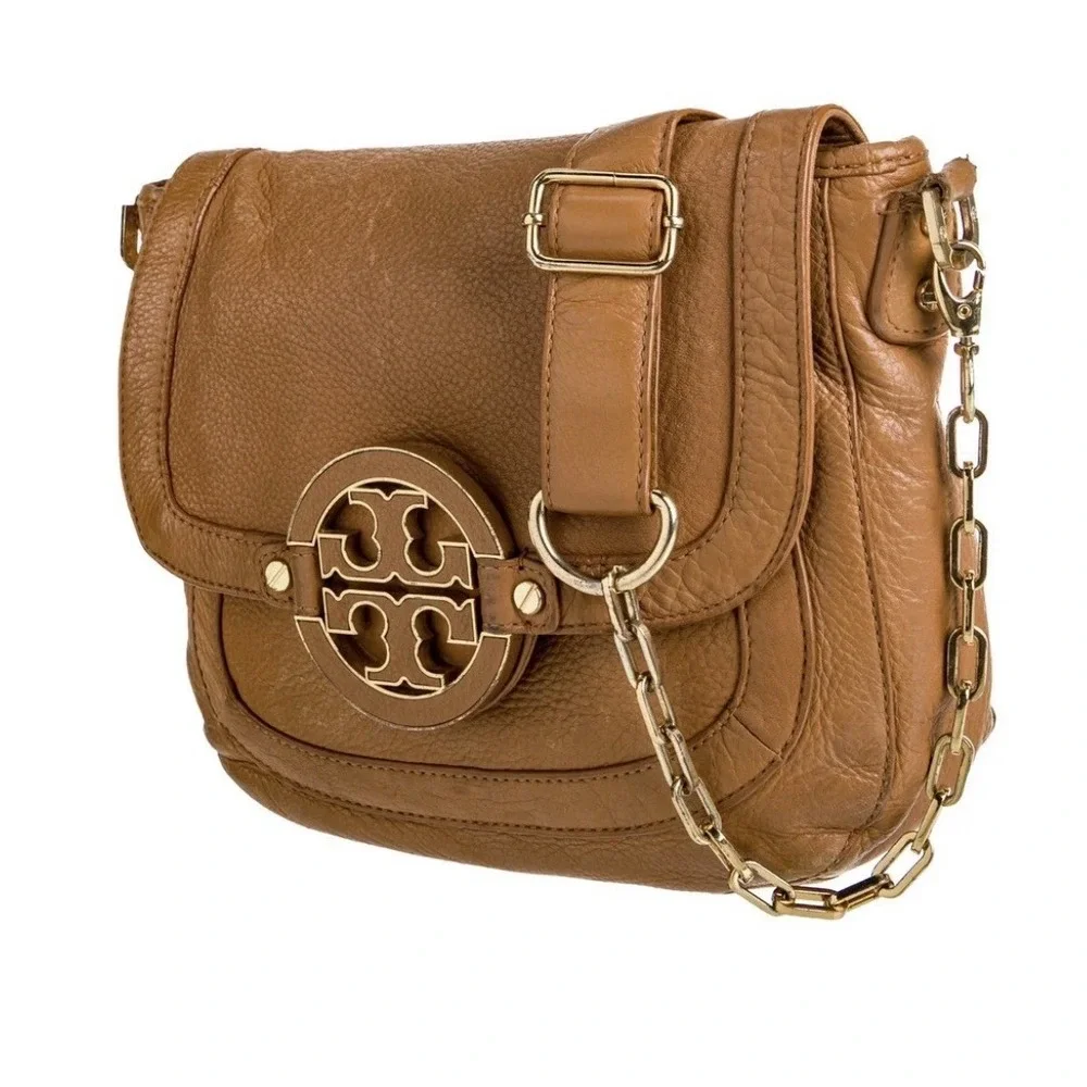 TORY BURCH Amanda British Tan Leather Crossbody Bag with Detachable Chain Strap - Picture 2 of 16